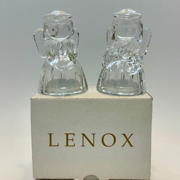 Lenox Crystal Angel Salt & Pepper Set 3" Preowned in box With Stoppers Christmas - Picture 11 of 13